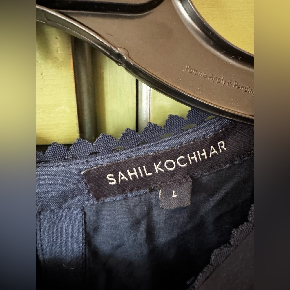 Sahil Kochhar Asymmetrical Navy Blue Chanderi Embroidered Tunic Dress, L - Picture 7 of 7